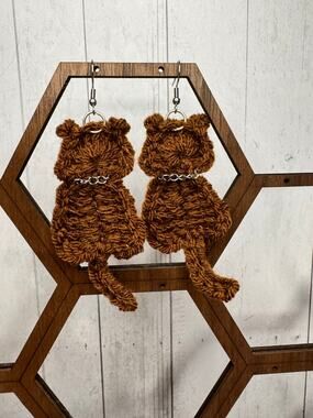 Dark Brown Cat Crochet Earrings Kitty Accessories Brown Earrings FAST SHIP